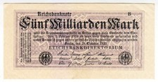 1923 Germany 5 Billion Mark Reichsbanknote Paper Money Currency