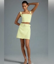 Anthropologie Maeve Neon Yellow Belted Mini Skirt