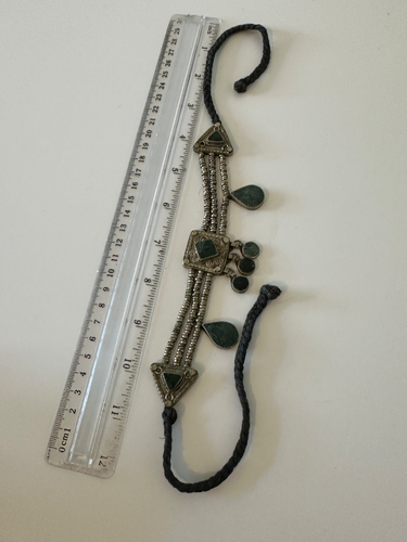 Collana tribale argento verde marmorizzato pendente girocollo corda intrecciata splendida - Foto 13 di 13