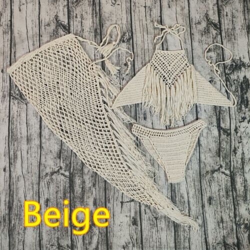 Handgehäkelt Bikini Quaste Rock Boho Cover Up Perspektive Rock 3 Stück Set - Bild 10 von 11