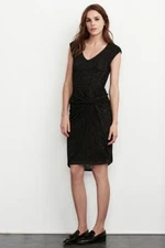 NWT Velvet by Graham & Spencer Navy Damara Textured Cinched Twist Hip Dress M
