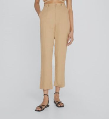 $296 Jonathan Simkhai Women's Brown Arlow High Rise Straight Leg Pants Size S