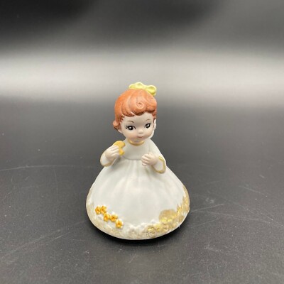Vintage Angel Figurine Josef Originals Cookie Girl Bisque Ceramic Yellow Mini