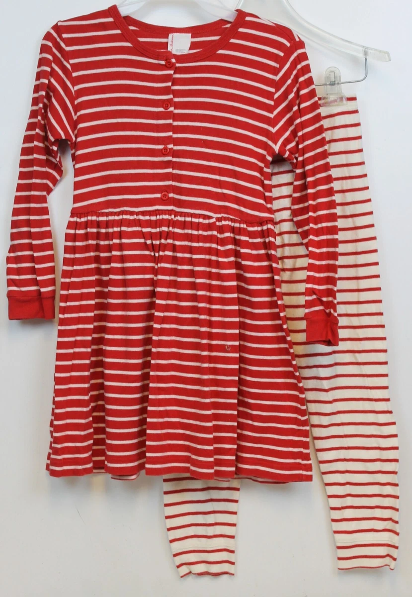 Hanna Andersson Girls Sz 130 US 8 Red White Opposite Striped Dress Leggings