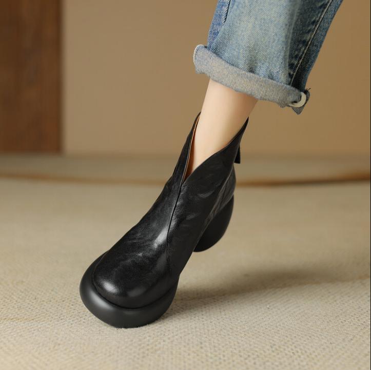 SAOLA Mocassino donna punta rotonda cerniera posteriore zip top alto in pelle Creeper Oxford