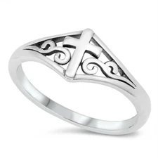 Filigree Christian Cross Sterling Silver Ring Size 4 to 10 NEW