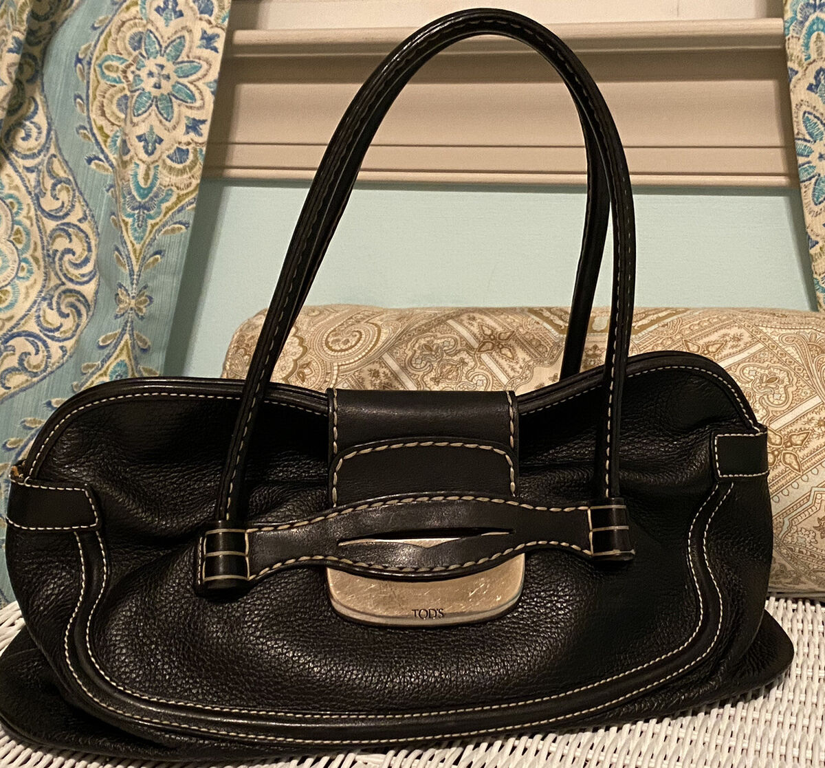 TODS Light Blk Pebble Leather Satchel Shoulder Tote Bag TODS Light Blk Pebble Leather Satchel Shoulder Tote Bag