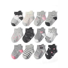 12 Pairs Boys Girls Ankle Non Slip Socks Baby Kid Cotton Gripper Toddler newborn
