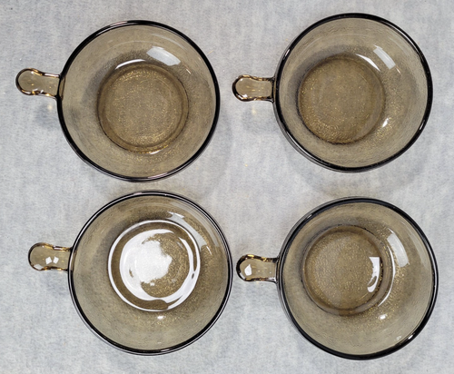 Vintage Glasbake 4 zuppiere e coperchi vetro fumè ambra Jeanette - Foto 7 di 7