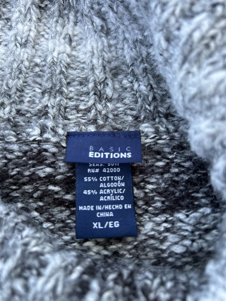 Suéter para mujer Basic Editions gris a rayas grueso cuello capucha talla XL Foto 4 de 4