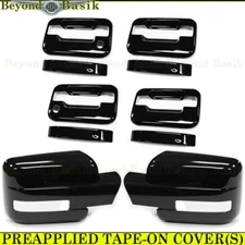 2009-2013 2014 Ford F-150 Crew GLOSS BLACK Door Handle COVERS w/PSK+Mirrors w/TS