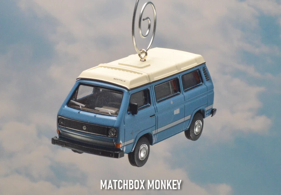 Autobús cámper Volkswagen azul vintage VW T3 adorno de Navidad Westfalia RV Westy Foto 2 de 4