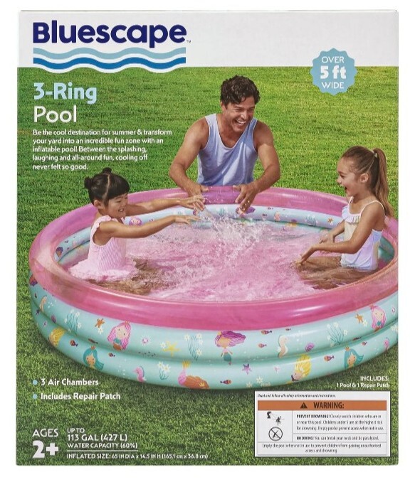 📫Bluescape Pink 3-Ring Inflatable Kids Swimming Pool, Lot
