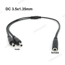 DC 3.5mm x 1.35mm Power supply Y Splitter Male to 2 Female Cable connector