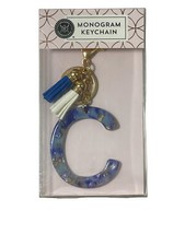"C" Monogram Keychain with Blue White Tassels by Modern Expressions - NIB