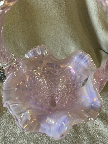 Fenton 95th Anniversary Pink Opalescent Iridized Hobnail Basket Mint Condition - Picture 3 of 5