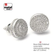 Men's Hip Hop Silver Plated Double Round Screw Back Stud Earrings SE 11171 S