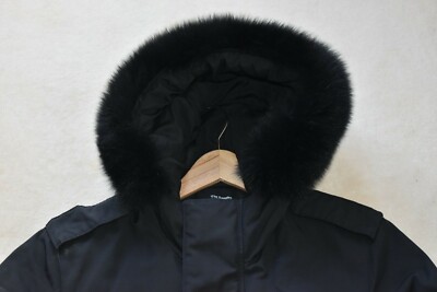Kooples Black Zip Hooded Fox Fur Fishtail Parka Jacket Coat Mens