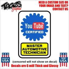 YouTube Master Automotive Technician Printed & Laminated Window Decal Sticker