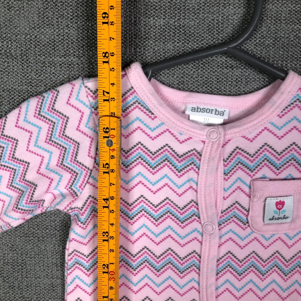 Mameluco Absorba Niñas 3m Meses Rosa Zig Zag Rayas A Presión Manga Larga Tejido Foto 3 de 4