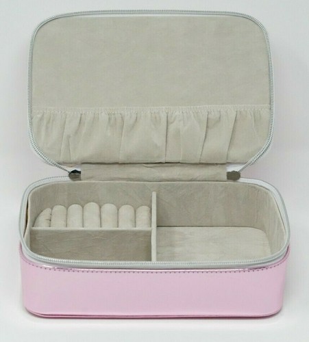 Portable Travel Jewelry Organizer Holder Box (9" x 6" x 2.5") - Metallic Pink - 第 1/6 張圖片