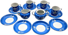 Victoria Czechoslovakia Blue White Floral Bone China Vintage Childs Tea Set 14pc