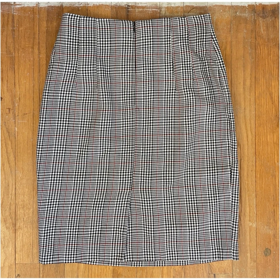 复古千鸟格格子裙 XS 26 英寸腰 20 世纪 90 年代直切黑色/白色 — 第 4/4 张图片