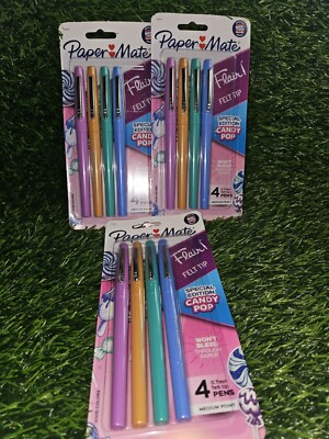 Paper Mate Flair Felt Tip Pens Candy   Pop! (Lot Of 3 Packs) 12 PCs Total !