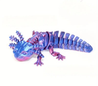 3D PPRINTED~ ARTICULATED~ MULTI- COLORED AXOLOTL ~ 5.1 X 3.1 Inches