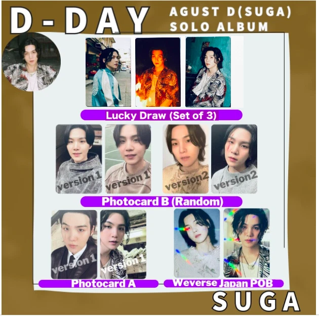 SUGA BTS D-DAY Agust D Photo Card JPFC POB Solo Album Weverse Japan hologram PC