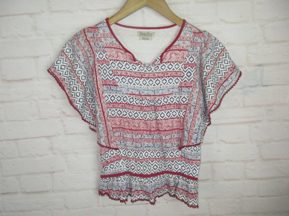 Lucky Brand Girls size M Red Butterfly Sleeve Top Crochet Trim - Image 2 of 4