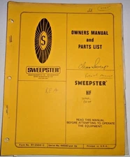 Sweepster HF Sweeper Operators / Parts Manual Catalog book