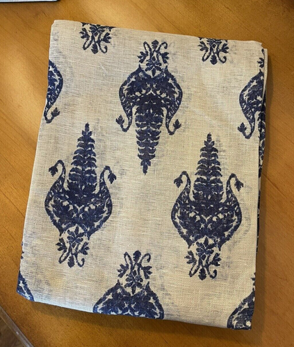 Pottery Barn Sharona Medallion Ikat Sheer Drapes Set 2 Flax Blue 96 Linen Rare - Picture 3 of 6