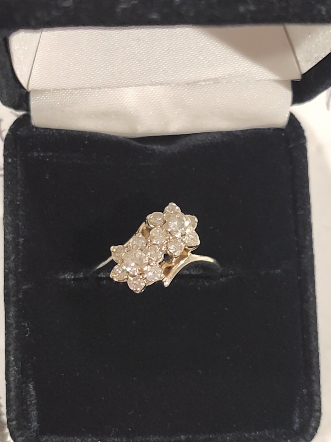 Solid 14k White Gold Double Flower Ring. - image 1