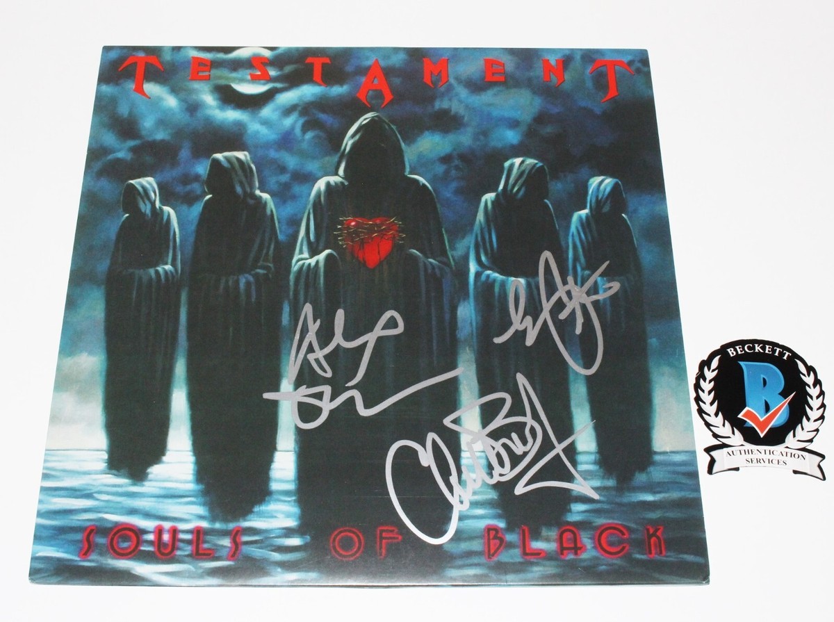 TESTAMENT BAND SIGNED 'SOULS OF BLACK' ALBUM VINYL LP BECKETT COA