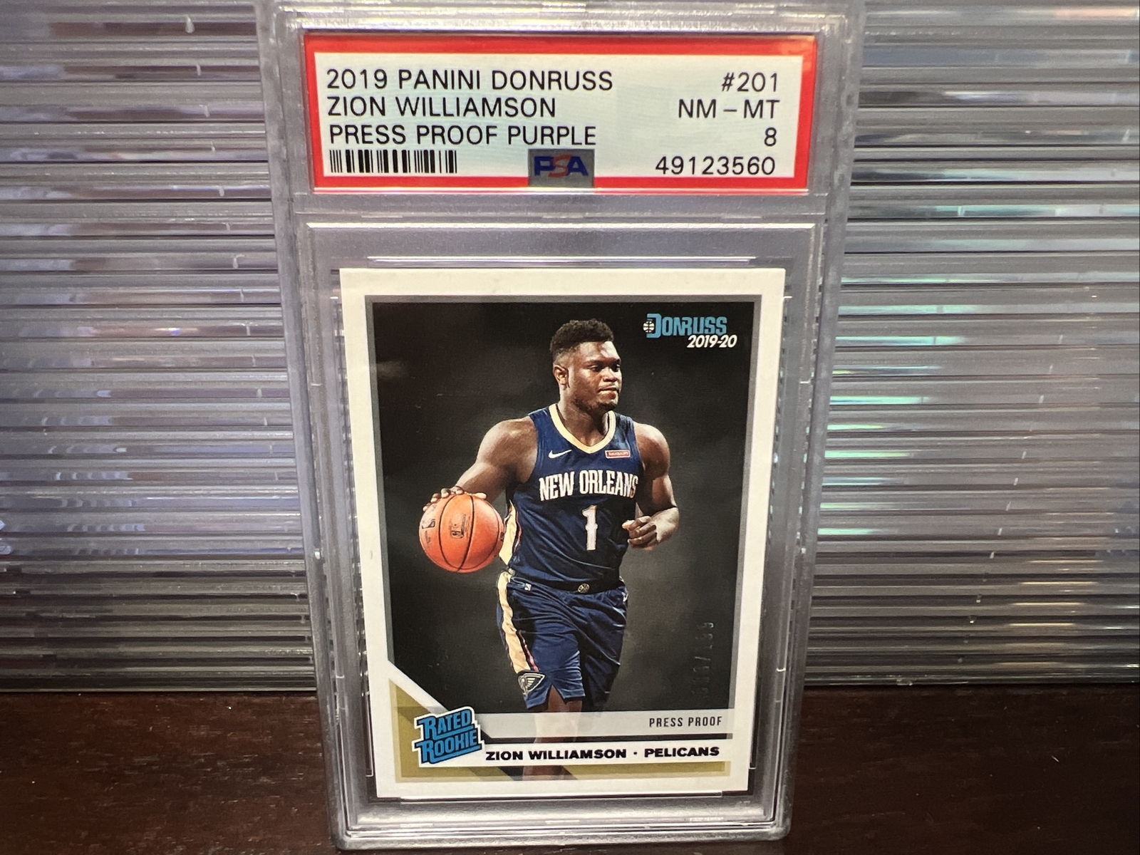 2019 Panini Donruss Press Proof Purple #201 Zion Williamson RC Rookie /199 PSA 8