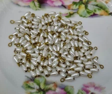 144 pcs 3mm x 6mm Teardrop White Pearl Beads Plastic Pearls with Gold Metal Loop