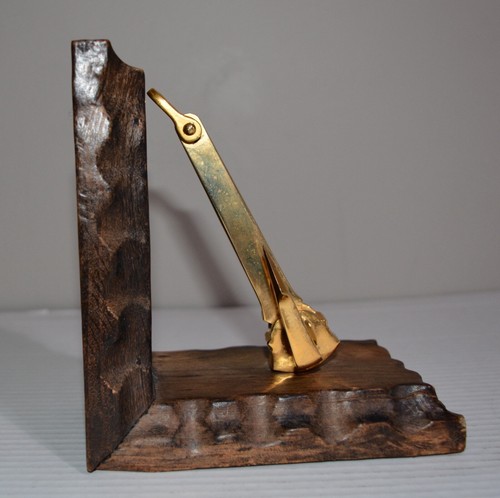 Vintage Ancora Hall Brass Anchor Bookend with Carved Wooden Stand Nautical Decor - Picture 7 of 8