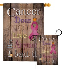 Cancer Does Not Live Here Anymore Pink Ribbon Garden Flag Awareness Yard Banner