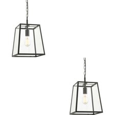 Image of 2 PACK Hanging Ceiling Pendant Light - Matt Black & Clear Glass - 10W LED E27