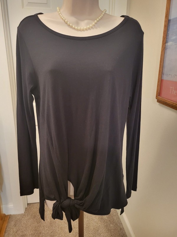 SOFT SURROUNDINGS Black Pima Cotton Tie Front Top Sz S