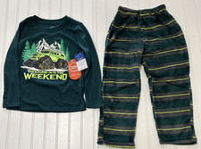 New Monster Truck Boys XS 4-5 2 Piece Pajama Set Top Pants Green Wonder Nation
