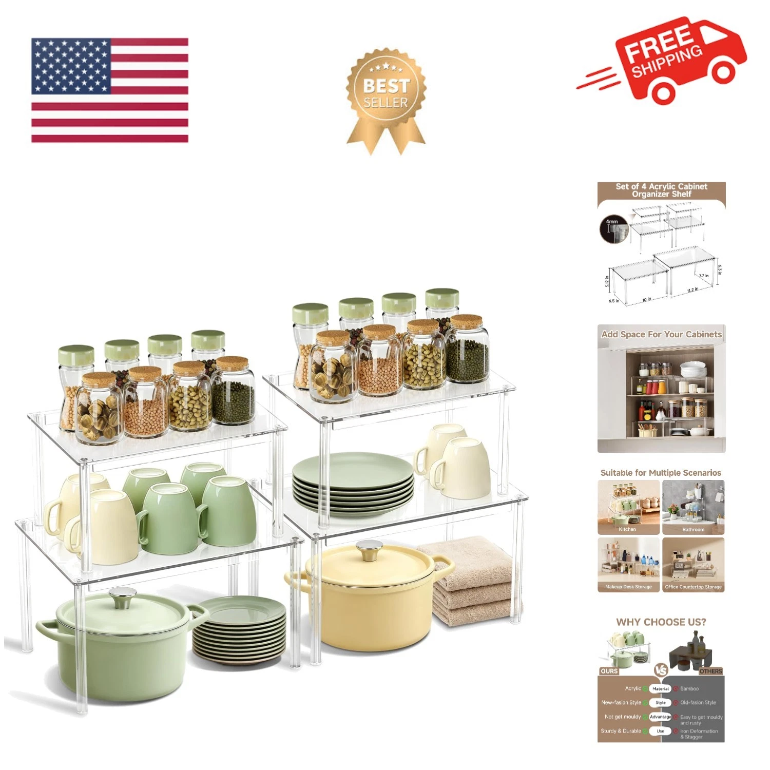 Clear Kitchen and Pantry Organizer - Tiered Spice Rack Set of 4 for Modern Homes
Opens in a new wind