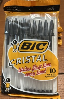 10 Pack BIC Pens Cristal Black Ball 68271 NOS 2001