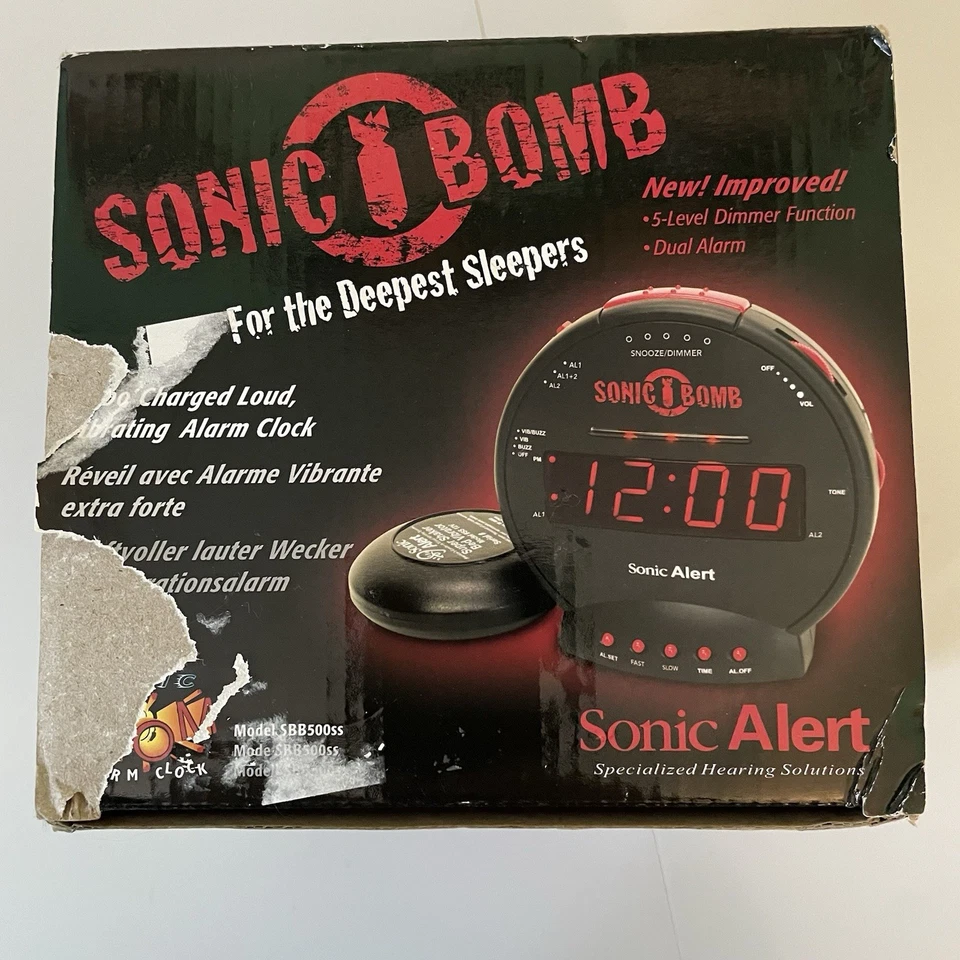 Sonic Bomb Alert Reloj Despertador Doble Extra Fuerte con Agitador de Cama Negro Nuevo Foto 4 de 4