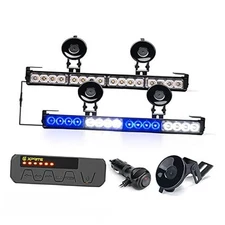  LED Emergency Traffic Advisor Strobe Dual Light Bar w/Controller, White Blue