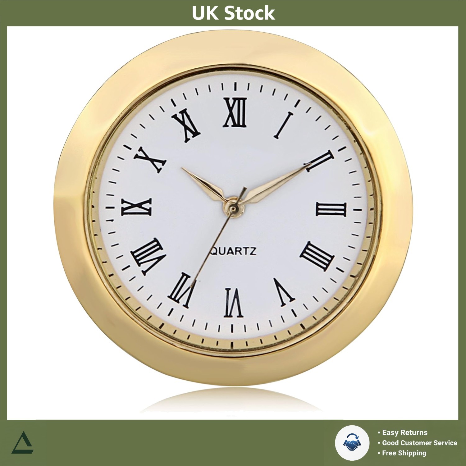 Silent Quartz Mini Clock Insert White Gold Tone 1.77"" 45mm Round