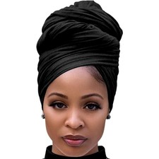 Stretch Jersey Turban Headwrap for Black Women Long African Hair Head Scarf