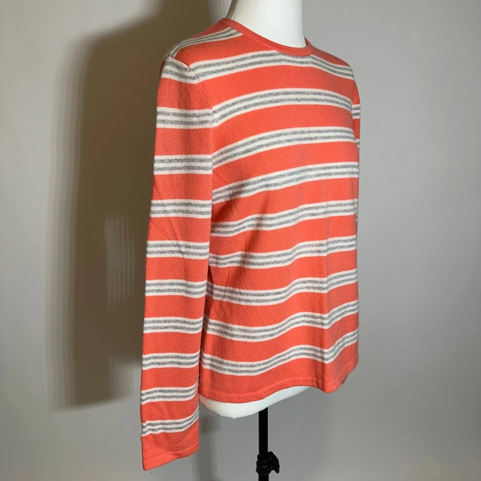 Suéter Lands End para mujer 100 % cachemir a rayas mediano 10-12 coral de lujo Foto 2 de 4
