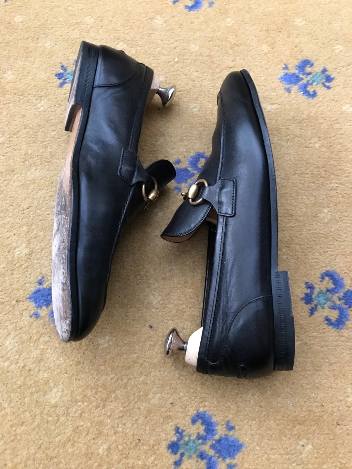 Gucci Loafers Leather Shoes Jordaan Black Gold Horsebit Mens US 6.5 UK 5.5 39.5 thumbnail 12